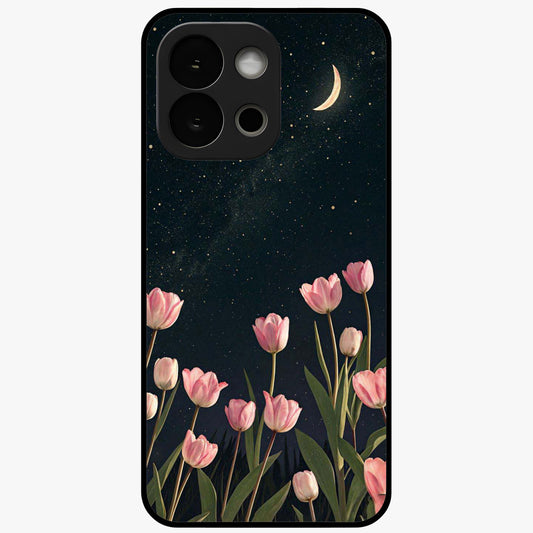 Midnight Tulip Whispers Vibe Glass Case for 1+13S elegant front view featuring tulip floral artwork on dark background