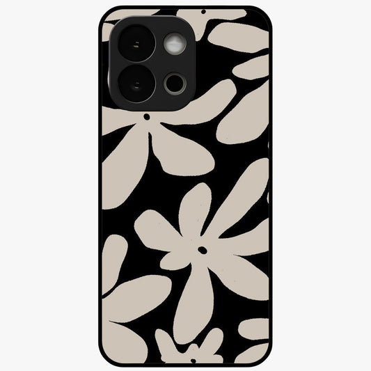 Monochrome Petal Dance Glass Case for 1+13S artistic front view featuring black and white floral artwork