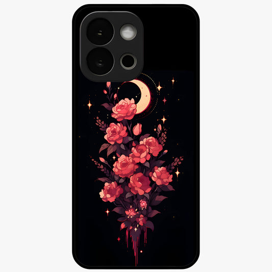 Moonlit Floral Elegance Glass Case for 1+13S graceful front view featuring sophisticated floral artwork on dark backdrop