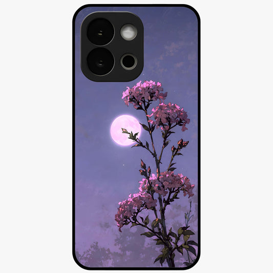 Moonlit Petal Night Glass Case for 1+13S elegant front view featuring floral artwork glowing in night tones