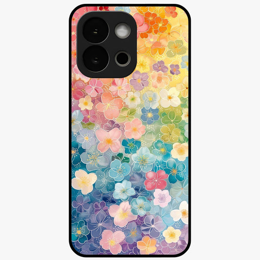 Multiple Background With Flower Glass Case for 1+13S vibrant front view featuring layered floral artwork on mixed backgrounds