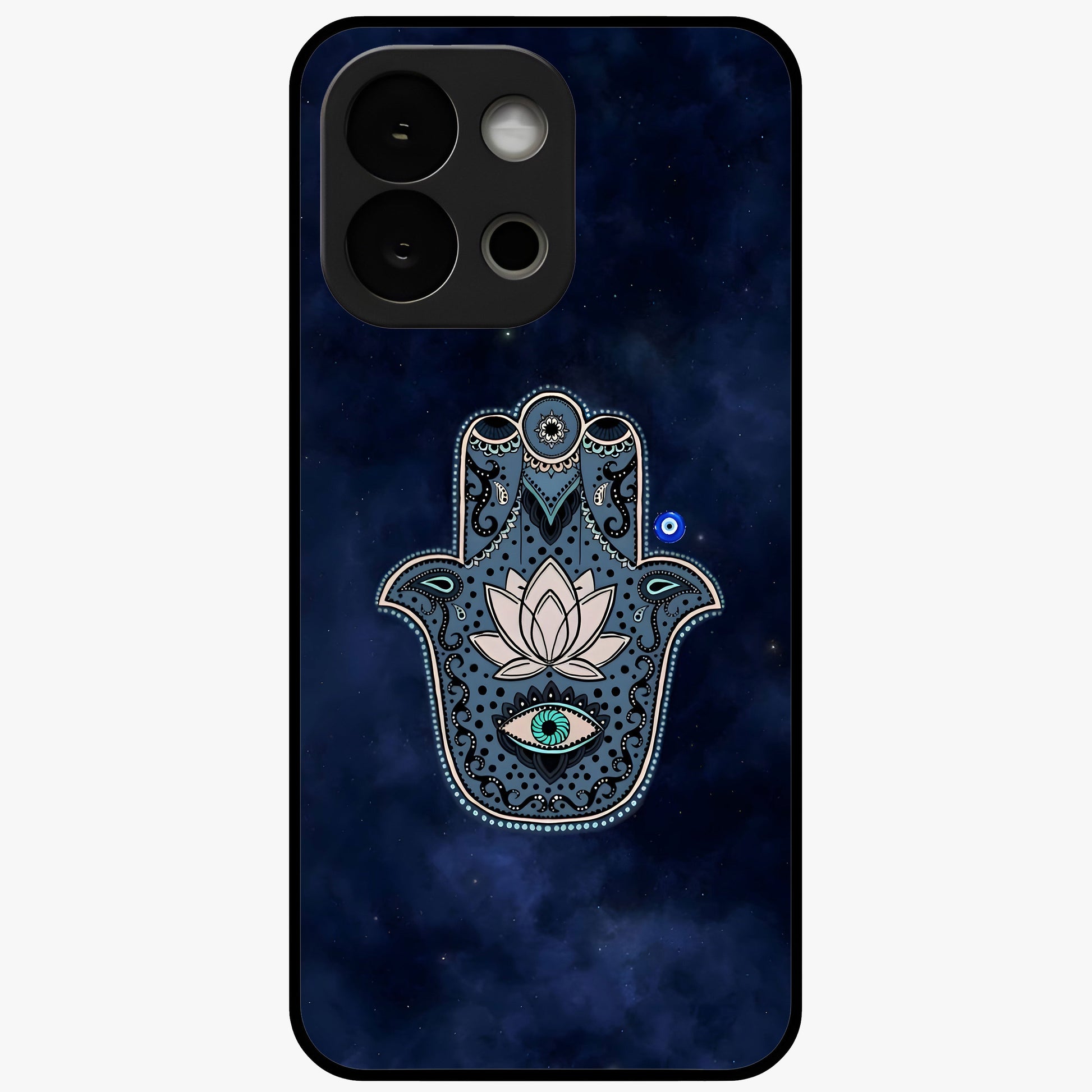 Mystic Calm Shield Glass Case for 1+13S serene front view featuring symbolic shield artwork in calming tones