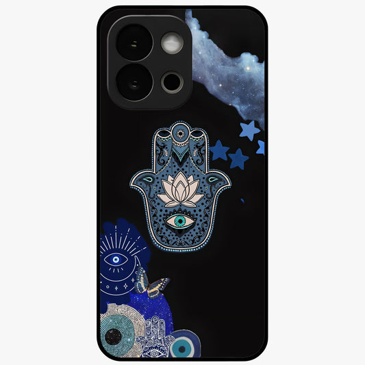 Mystic Hand Aura Glass Case for 1+13S artistic front view featuring hand symbol artwork with glowing aura tones