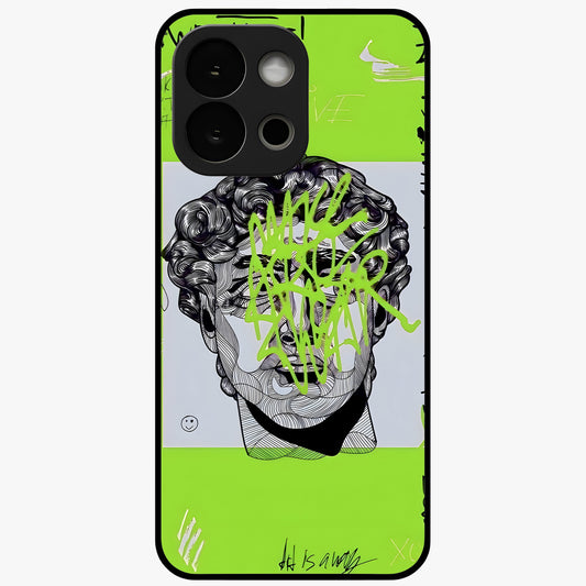 Neo Graffiti Rebellion Glass Case for 1+13S edgy front view featuring bold graffiti style artwork