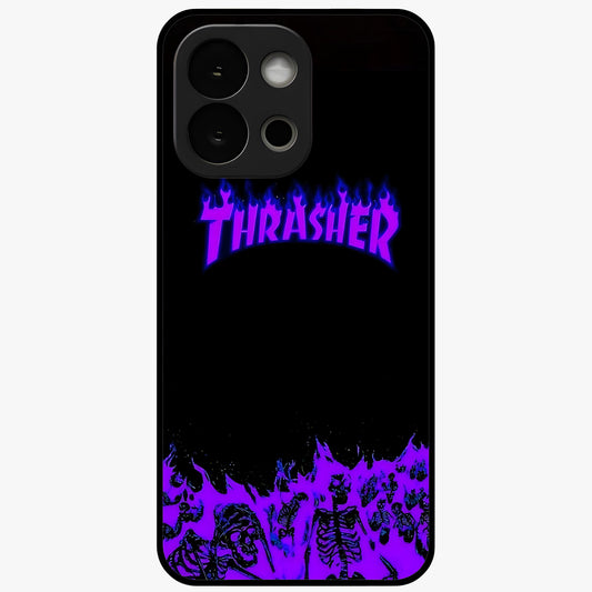 Neon Flame Riot Glass Case for 1+13S intense front view featuring blazing neon flame artwork