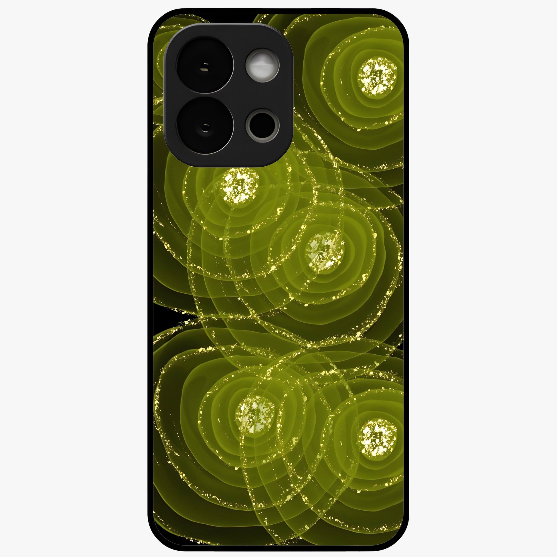 Neon Orbit Bloom Marble Glass Case for 1+13S artistic front view featuring marble texture with neon orbit accents
