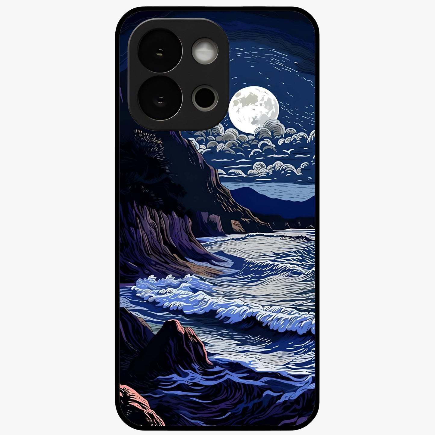 Night Moon Scenery Pattern Glass Case for 1+13S serene front view featuring moonlit landscape pattern artwork