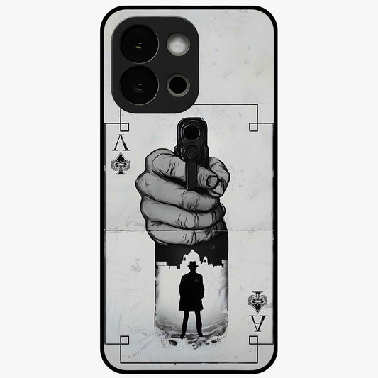 Noir Trigger Fate Glass Case for 1+13S dramatic front view featuring bold noir themed artistic artwork