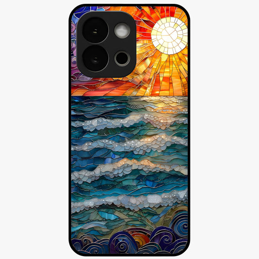 Oceanic Stained Printed Glass Case for 1+13S elegant front view featuring stained glass inspired ocean artwork