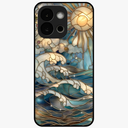 Ocean Mosaic Art Glass Case for 1+13S artistic front view featuring mosaic inspired ocean artwork