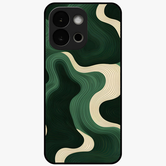 Organic Swirl Design Glass Case for 1+13S modern front view featuring flowing abstract swirl artwork