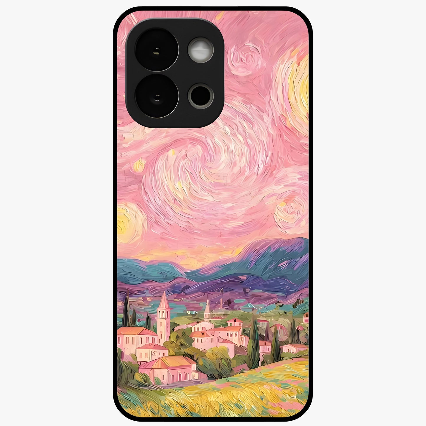Pastel Starry Village Glass Case for 1+13S dreamy front view featuring village artwork under pastel night sky