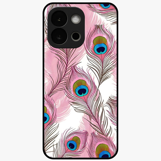 Peacock Feathers Floating Glass Case for 1+13S artistic front view featuring floating feather artwork with rich colors