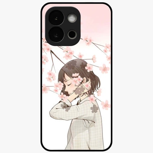 Pink Blossom Girl Glass Case for 1+13S charming front view featuring illustrated girl with pink blossom artwork