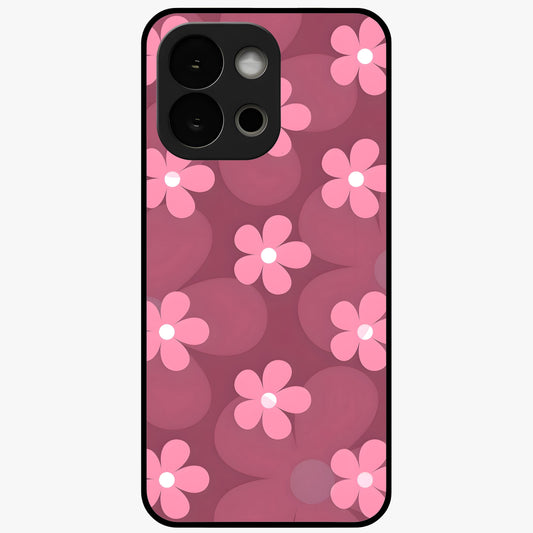 Pink Daisy Flower Pattern Glass Case for 1+13S cheerful front view featuring daisy floral artwork in pink tones