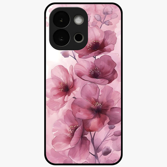 Pink Floral Glass Case for 1+13S elegant front view featuring soft pink flower artwork