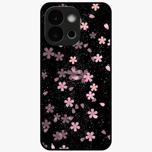 Pink Flower Black Background Glass Case for 1+13S striking front view featuring vibrant pink flower on dark backdrop
