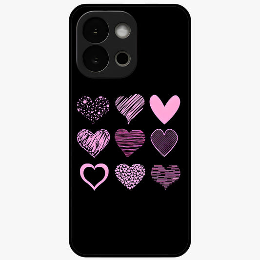 Pink Heart Aesthetic Glass Case for 1+13S cute front view featuring minimal heart artwork in soft pink tones