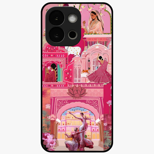 Pink Palace Muse Glass Case for 1+13S elegant front view featuring palace inspired artwork in soft pink hues