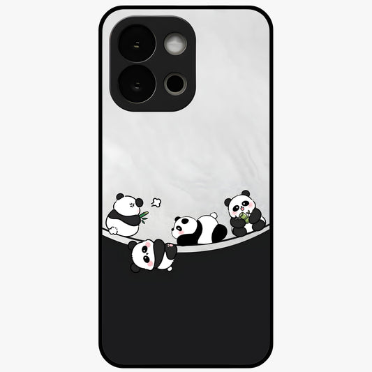 Playful Panda Parade Glass Case for 1+13S adorable front view featuring cute panda artwork in lively poses