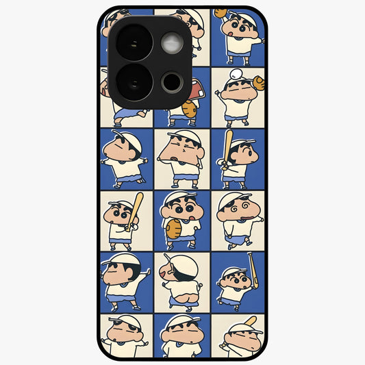 Playful Shin Swing Glass Case for 1+13S lively front view featuring animated character artwork with playful theme
