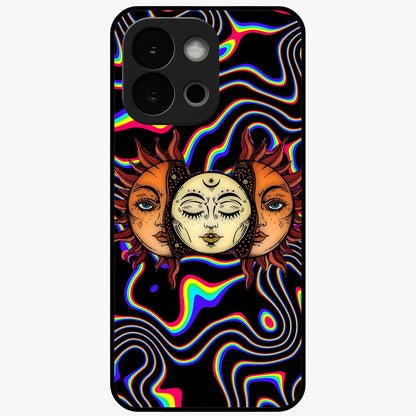 Psychedelic Sun Glass Case for 1+13S artistic front view featuring vibrant sun artwork in psychedelic colors