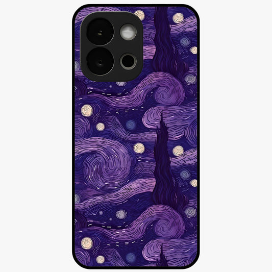 Purple Swirls Glass Case for 1+13S artistic front view featuring flowing swirl artwork in rich purple tones
