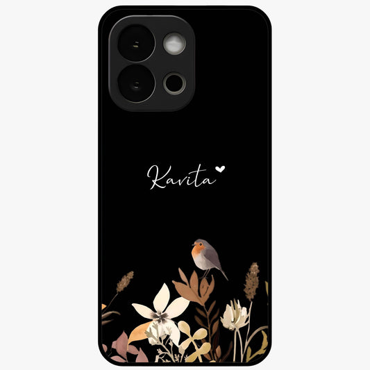 Quiet Garden Tune Glass Case for 1+13S serene front view featuring peaceful floral garden artwork