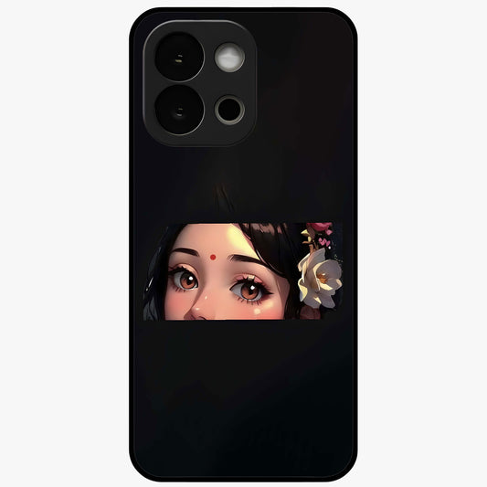 Radha Divine Embrace Glass Case for 1+13S devotional front view featuring graceful Radha inspired artwork