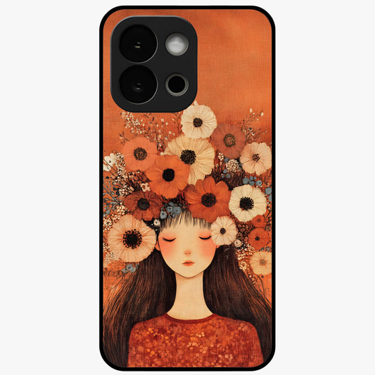 Radiant Flower Thoughts Glass Case for 1+13S soft front view featuring delicate floral artwork with artistic vibe