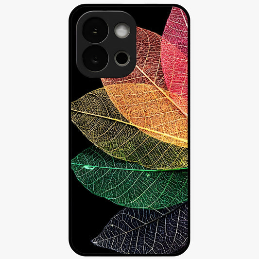 Rainbow Leaf Glow Glass Case for 1+13S colorful front view featuring vibrant leaf artwork with glowing effect