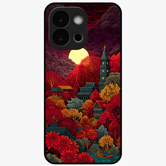 Red Scenery Hot Glass Case for 1+13S dramatic front view featuring bold red landscape artwork