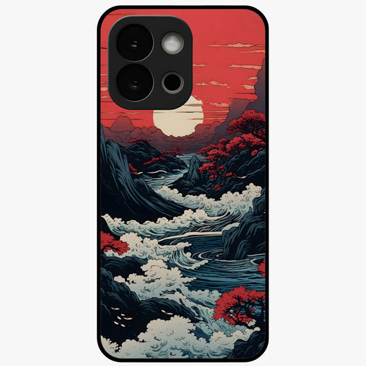 Red Sunset Scenery Glass Case for 1+13S scenic front view featuring warm sunset landscape artwork