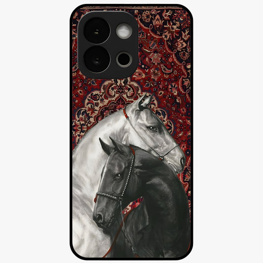 Regal Stallion Tapestry Glass Case for 1+13S powerful front view featuring majestic horse artwork with tapestry style detailing