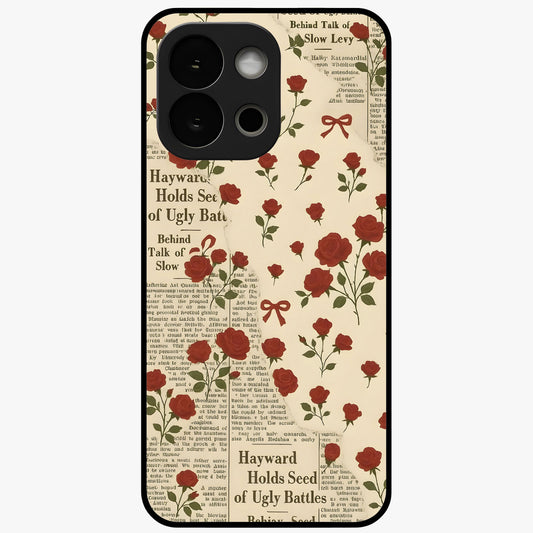 Retro Rose Journal Glass Case for 1+13S elegant front view featuring vintage rose artwork with journal aesthetic