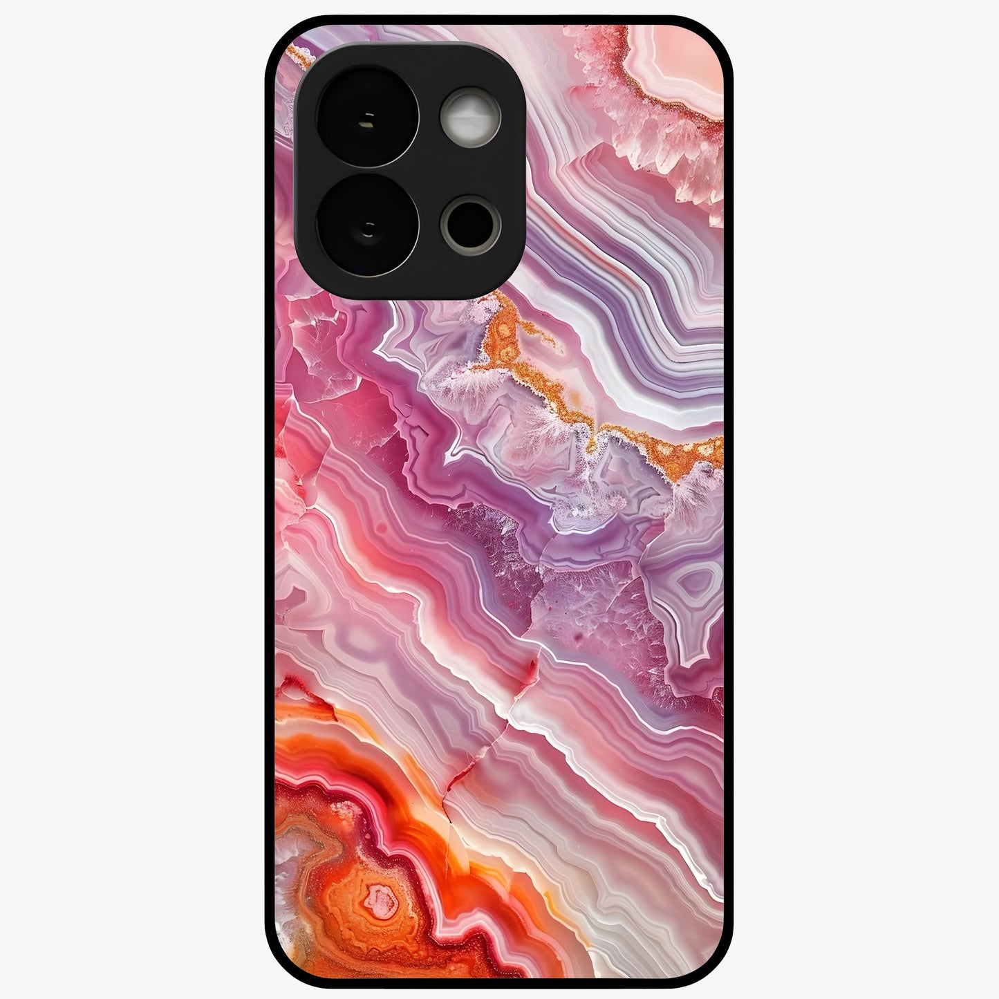 Rose Quartz Marble Glass Case for 1+13S elegant front view featuring soft pink marble texture artwork