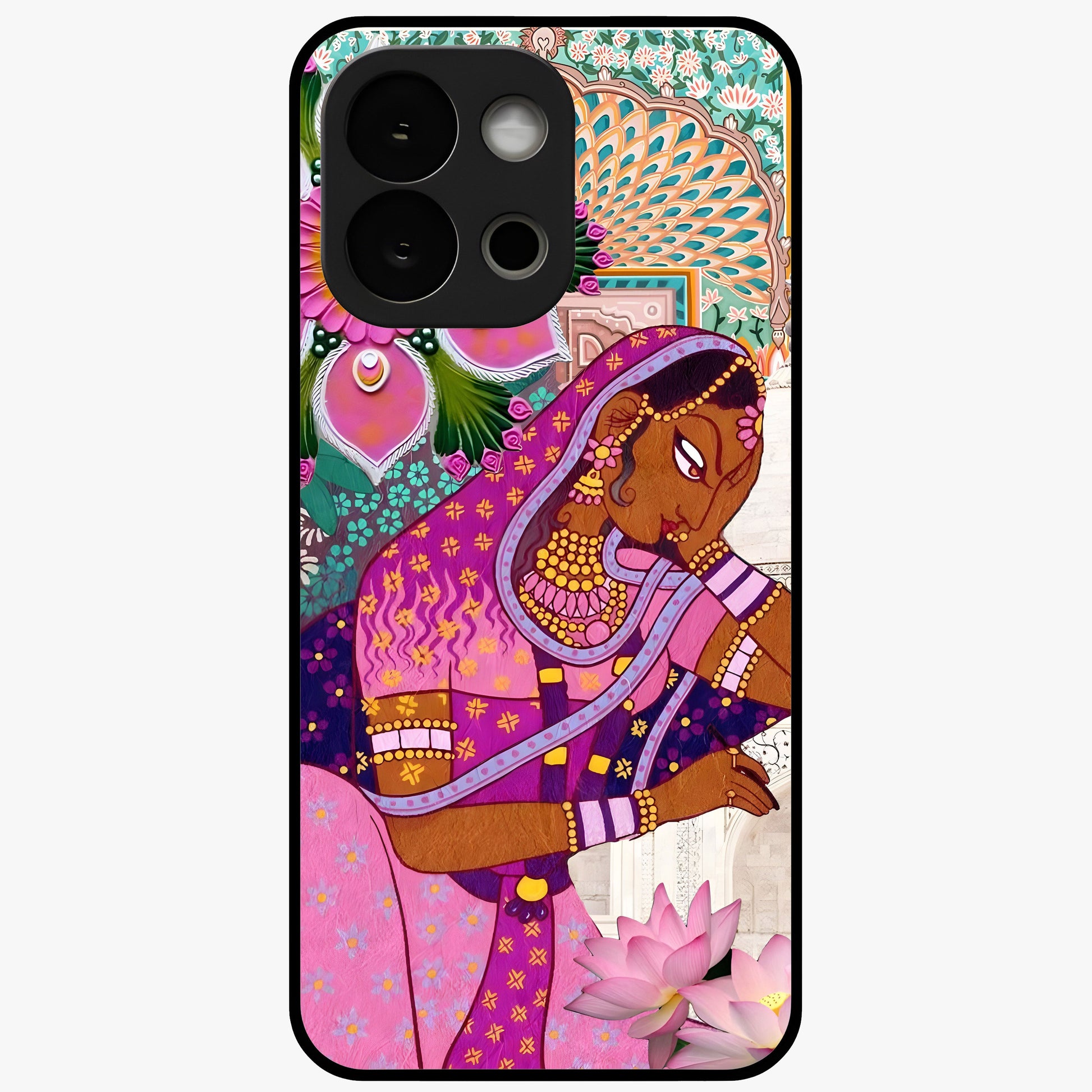 Royal Lotus Muse Glass Case for 1+13S graceful front view featuring lotus artwork with regal detailing