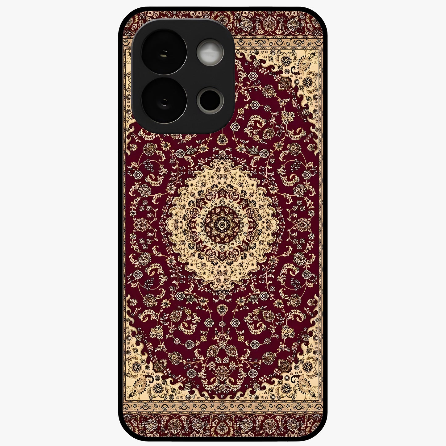 Royal Maroon Heritage Glass Case for 1+13S bold front view featuring intricate heritage pattern artwork in maroon tones