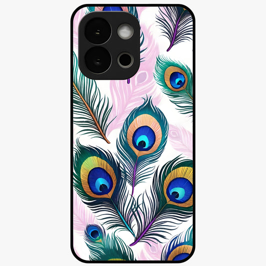 Royal Peacock Feathers Glass Case for 1+13S vibrant front view featuring detailed peacock feather artwork