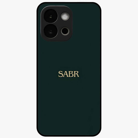 Sabr Minimal Patience Glass Case for 1+13S clean front view featuring minimalist typography artwork