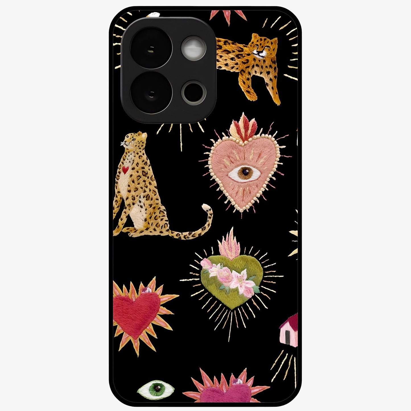 Sacred Jungle Heart Glass Case for 1+13S vibrant front view featuring jungle inspired artwork with symbolic heart accents
