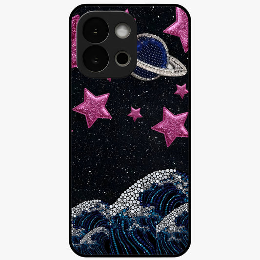 Saturn Pink Storm Glass Case for 1+13S bold front view featuring cosmic Saturn artwork in vibrant pink tones