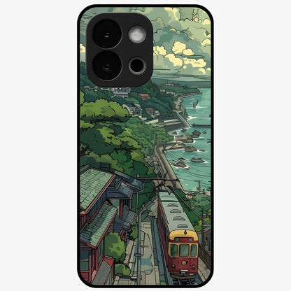 Seaside Train Ride Glass Case for 1+13S scenic front view featuring coastal train landscape artwork