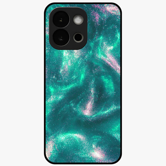 Shimmering Nebula Waves Glass Case for 1+13S vibrant front view featuring cosmic wave artwork in glowing tones