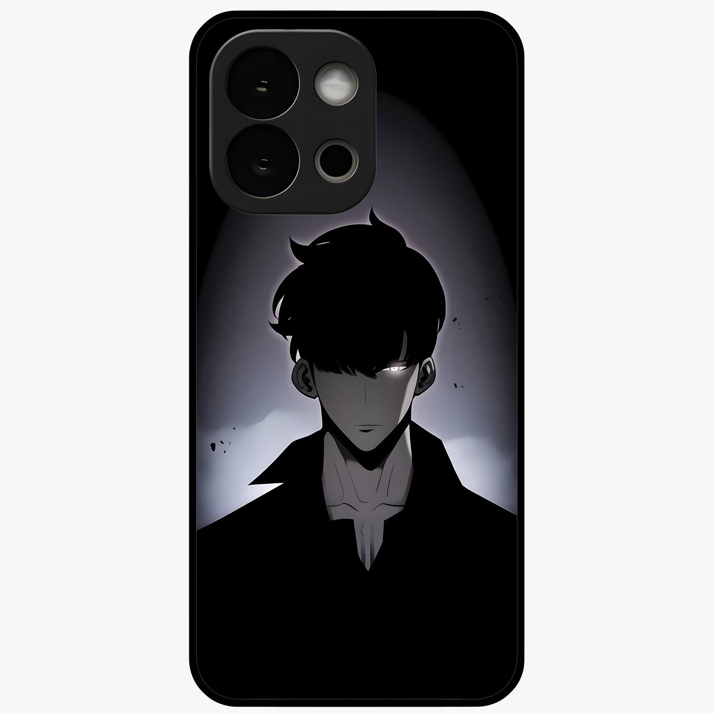 Silent Shadow Awakening Glass Case for 1+13S intense front view featuring dark warrior inspired artwork