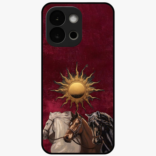 Solar Riders Glass Case for 1+13S dynamic front view featuring bold rider inspired artwork with solar tones