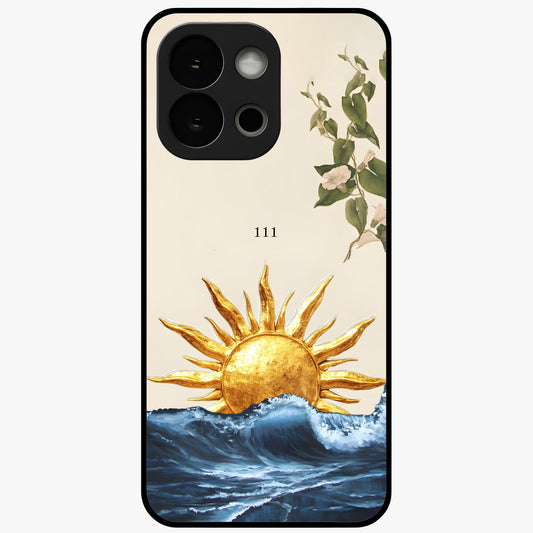 Solar Wave Bloom Glass Case for 1+13S vibrant front view featuring floral artwork blended with solar wave patterns