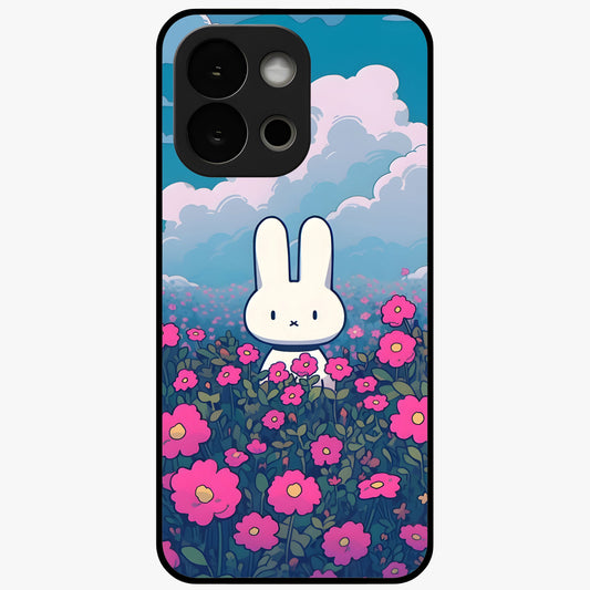 Springtime Blossom Bunny Glass Case for 1+13S adorable front view featuring bunny artwork with spring floral accents