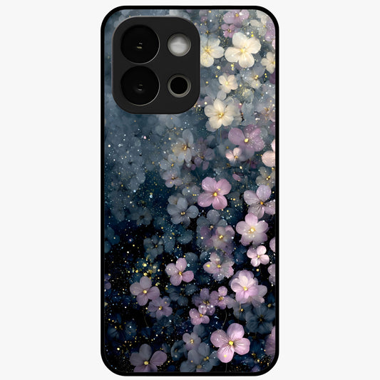 Starlit Blossom Dreams Glass Case for 1+13S dreamy front view featuring floral artwork under sparkling night sky