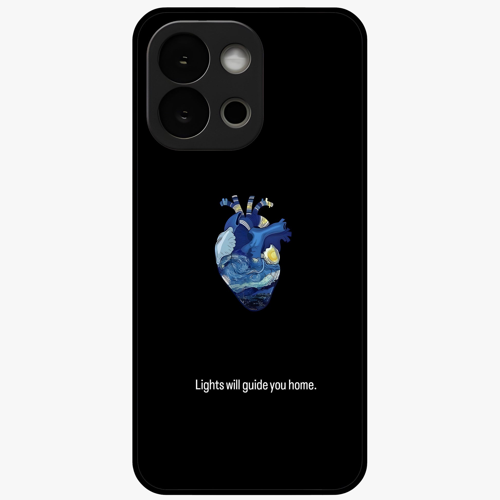 Starry Heart Compass Glass Case for 1+13S artistic front view featuring heart shaped compass artwork with star details